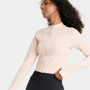 JoyLab Flexible Knit Cream Crop Jacket Large Lounge‎ Slim Yoga Earthy Normcore